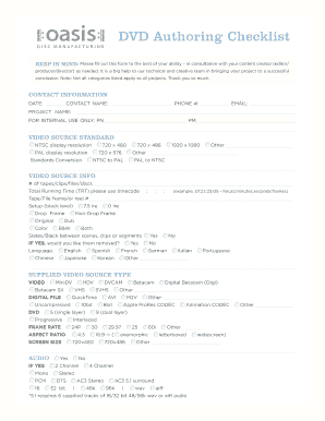 DVD Authoring Checklist Form