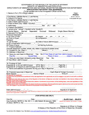 Myanmar Business Visa Application Form