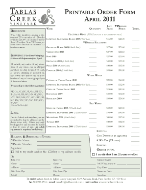 Printable Wine Order Form
