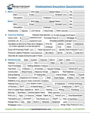 Homeowners Insurance Questionnaire
