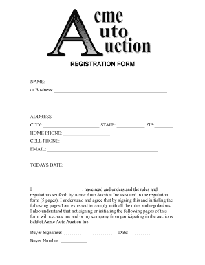 Acme Auto Auction Buyer Registration Form