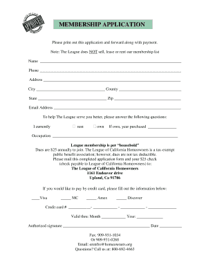 League of California Homeowners Membership Application