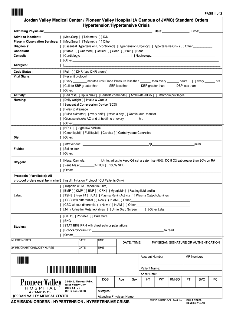 Fillable Online PAGE 1 of 2 Jordan Valley Medical Center / Pioneer