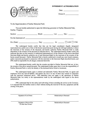 Interment Authorization Form