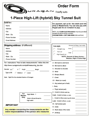 Freefly Suits Order Form