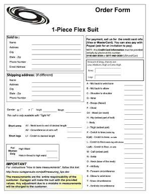 Order Form for Flex Suit