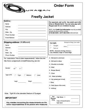 Freefly Jacket Order Form