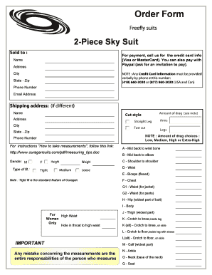 Freefly Suit Order Form