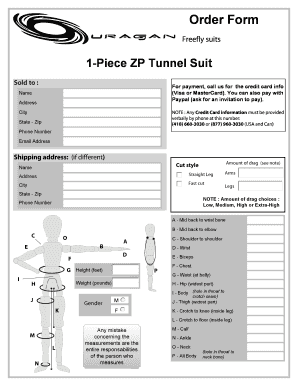 Freefly Suits Order Form