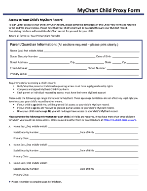 MyChart Child Proxy Form