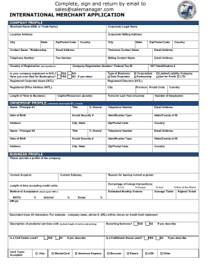 International Merchant Application Form