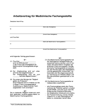 Arbeitsvertrag für Medizinische Fachangestellte