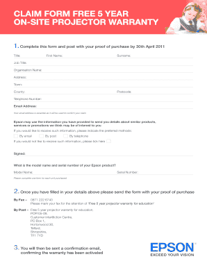 Epson Projector Warranty Claim Form