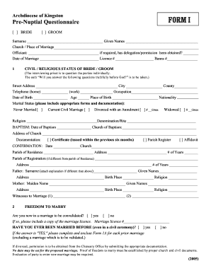 Pre-Nuptial Questionnaire