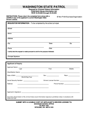 Washington State Criminal History Request Form