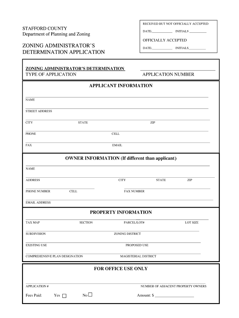 Fillable Online co stafford va ZONING ADMINISTRATOR DETERMINATION