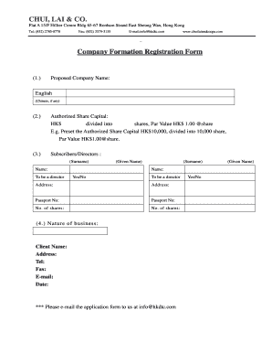 Company Formation Registration Form