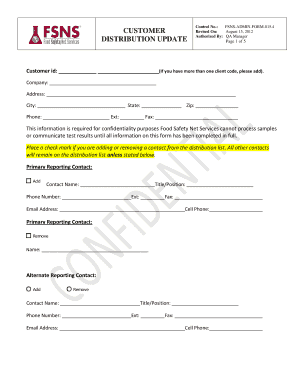 Food Safety Net Services Distribution Update Form
