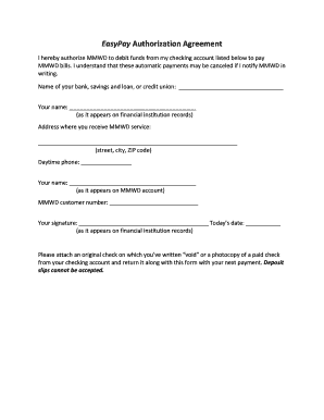 Marin Municipal Water District EasyPay Authorization Agreement