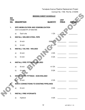 BIDDING SHEET SCHEDULE NO DESCRIPTION QUANTITY PRICE - marinwater