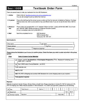 UBC Textbook Order Form