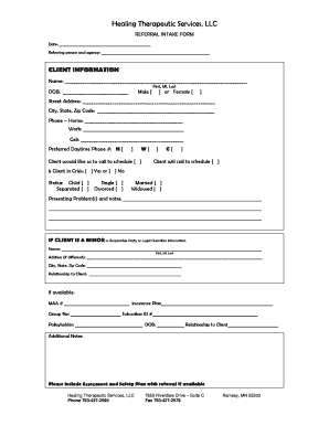 Healing Therapeutic Services Referral Intake Form