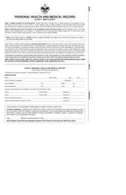 BSA Personal Health and Medical Record Form