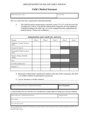 Ohio Child Medical Statement Form