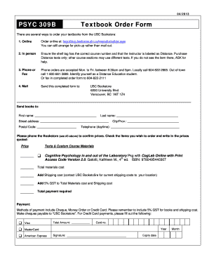 UBC Textbook Order Form