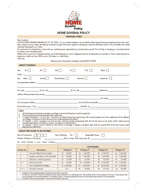 IFFCO-TOKIO Home Insurance Proposal Form