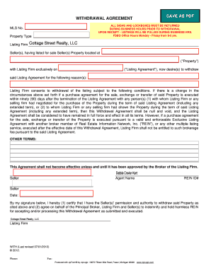 Real Estate Listing Withdrawal Agreement