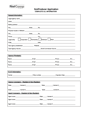 SubProducer Application Form