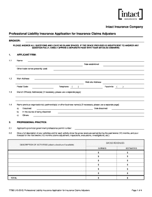 Application d'assurance responsabilité professionnelle pour les experts en sinistres