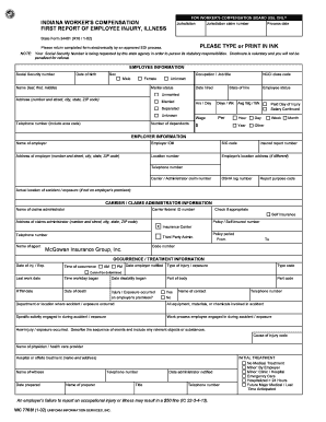 Indiana Worker's Compensation First Report of Injury