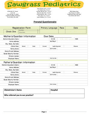 Prenatal Questionnaire Registration Form