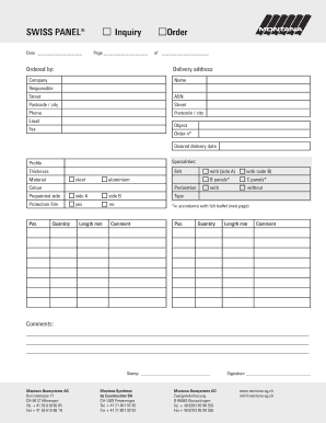 SWISS PANEL Order Inquiry Form