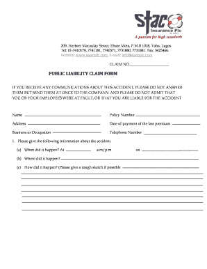 Public Liability Claim Form