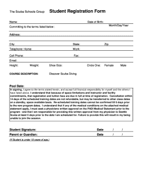 Scuba Diving Student Registration Form