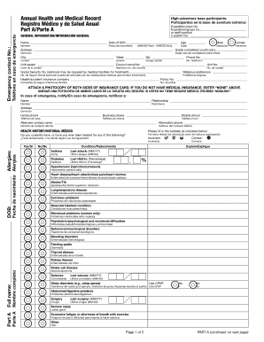 Annual Health and Medical Record Form