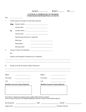 Letter of Authorization to Transfer Funds or Securities