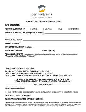 Pennsylvania Right-To-Know Request Form
