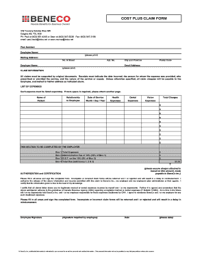 Cost Plus Claim Form