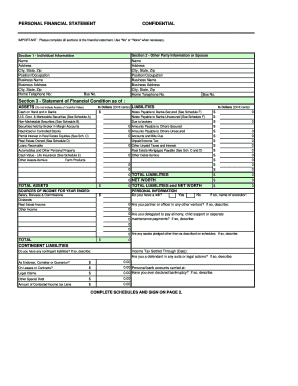 Personal Financial Statement Confidential