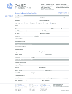 Cameo Endodontics Health Form