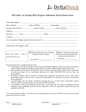 API and Script/MT4 Expert Advisors Activation Form