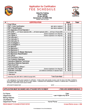 California Fire Certification Application