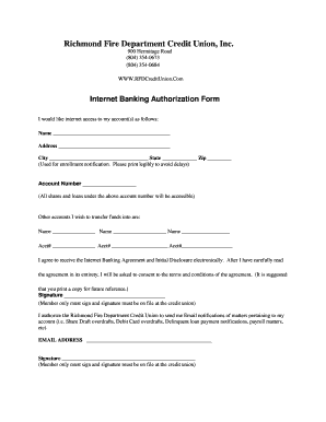 Richmond Fire Department Internet Banking Authorization Form
