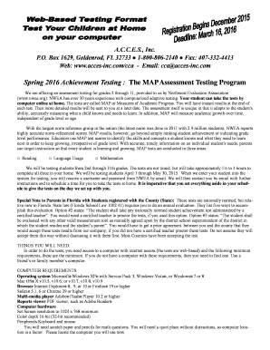 MAP Assessment Testing Registration Form