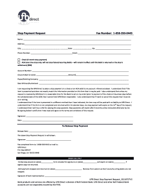 UFB Direct Stop Payment Request