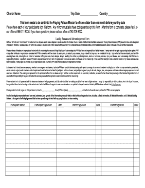 Praying Pelican Missions Liability Release Form